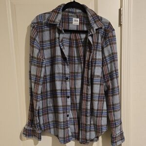 Zara Men's Plaid Shirt in Blue and Brown